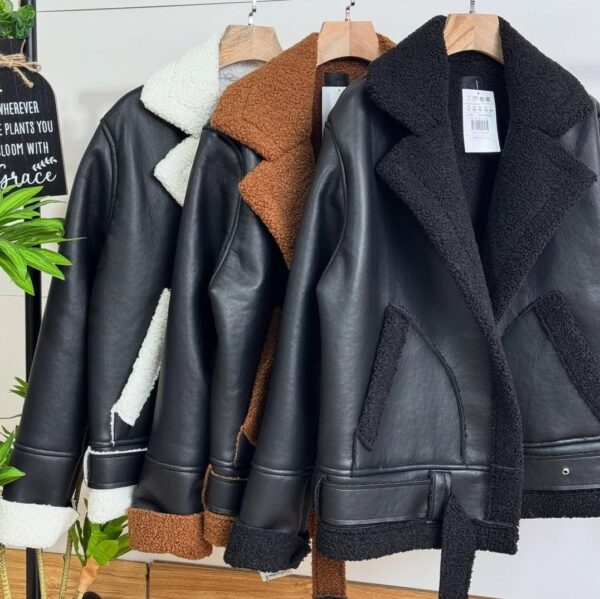 Chaqueta cinturón efecto cuero ovejera - Image 2